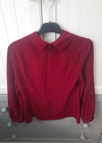 Bordo Vintage Kadın Gömlek, Uzun Kollu, Düğmeli - Görsel 2