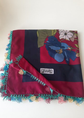 Reyyan yazma iğne oyası Püsküllü Bordo Bohem Kadın Fular - Görsel 3