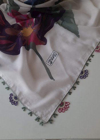 İğne oyası Çiçek Desenli Çok Renkli Kadın Şal - Görsel 2