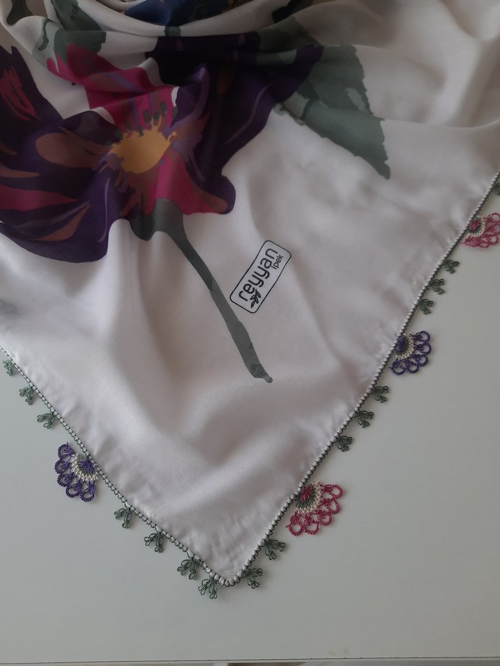 İğne oyası Çiçek Desenli Çok Renkli Kadın Şal - Görsel 2