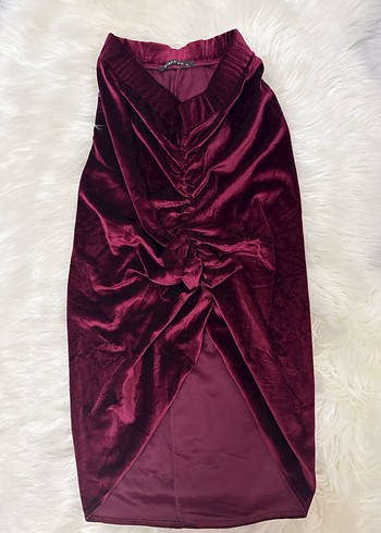 Bordo Kadın kadife kalem etek - Görsel 2