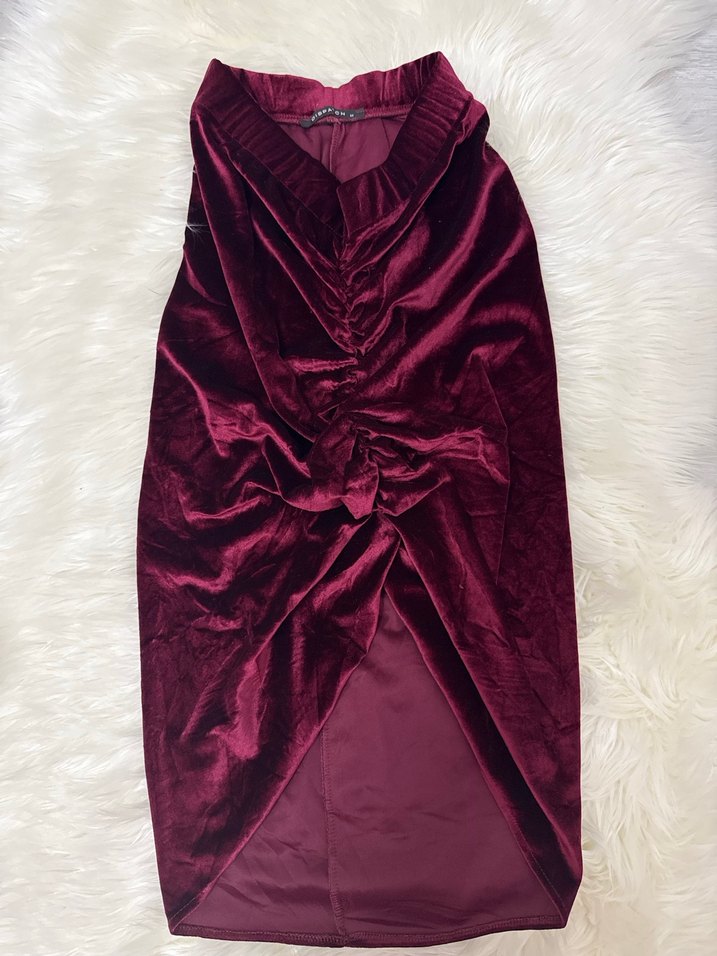 Bordo Kadın kadife kalem etek - Görsel 2