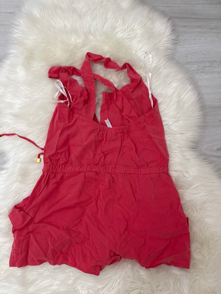 Pembe Halter Yaka Kolsuz Kadın Tulum - Görsel 3