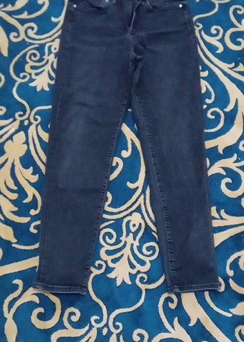 Gri Bağlama Desenli Rahat Kesim Kadın Kot Pantolon - Görsel 2