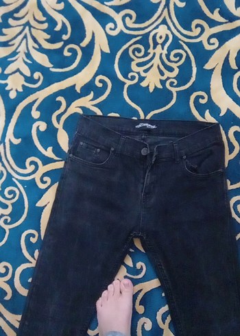 siyah bağlama Desenli Kadın Denim Pantolon - Görsel 2