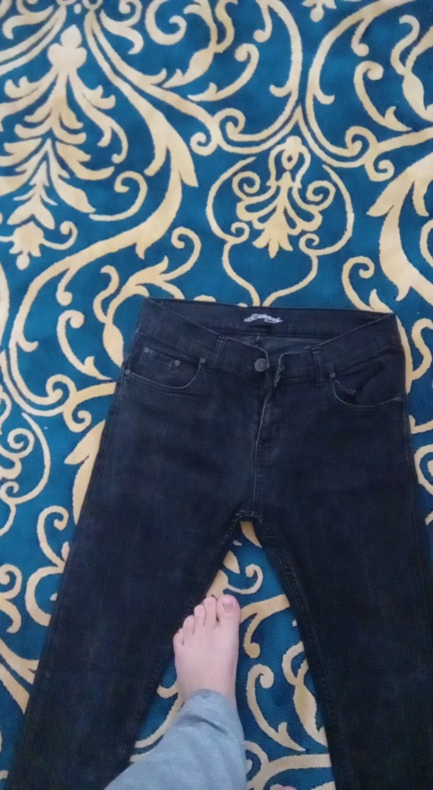 siyah bağlama Desenli Kadın Denim Pantolon - Görsel 2