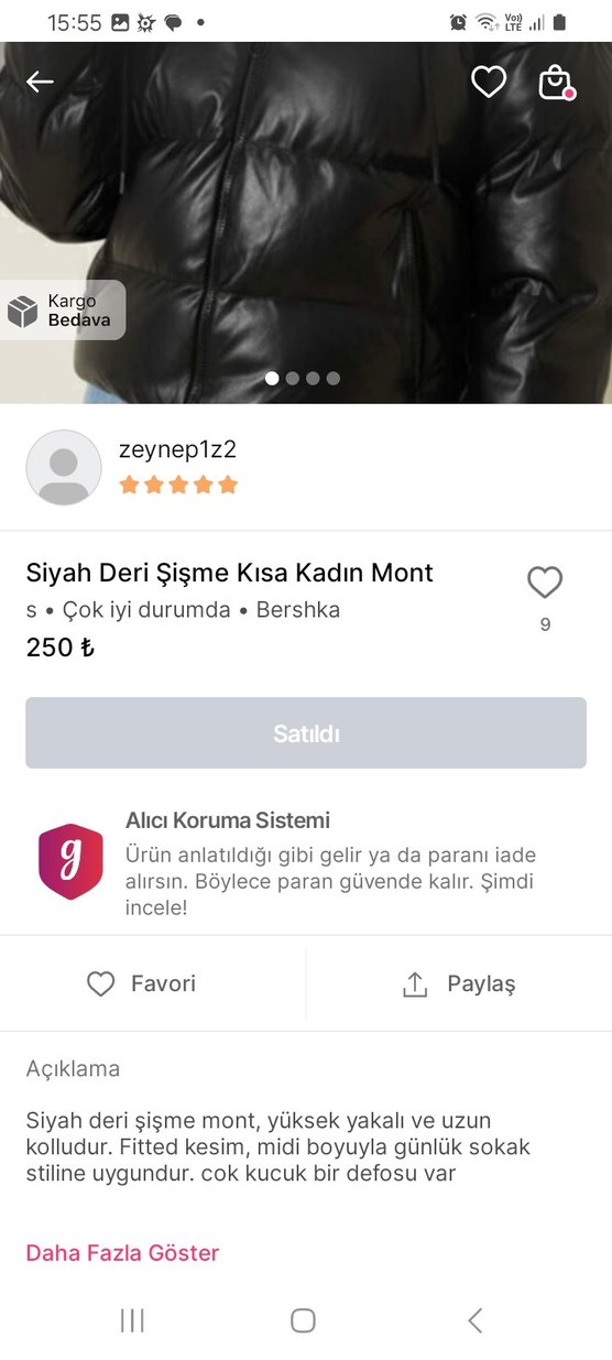 Siyah Deri Şişme Kısa Kadın Mont - Görsel 2