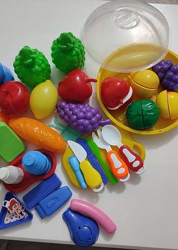 Renkli Plastik Oyuncak Mutfak Seti ve Meyveler - Görsel 3