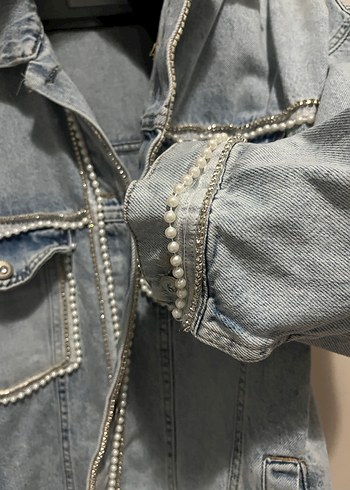 Düğmeli Gri Kadın Denim Ceket - Görsel 2