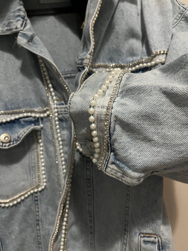 Düğmeli Gri Kadın Denim Ceket - Görsel 2