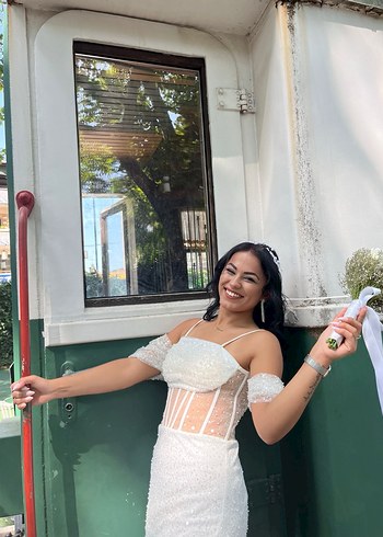 Beyaz Mini Straplez Gelinlik nihak elbise - Görsel 2