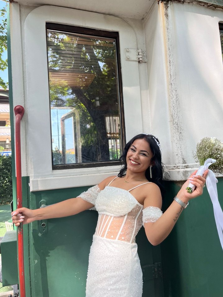 Beyaz Mini Straplez Gelinlik nihak elbise - Görsel 2