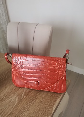 Kahverengi kiremit rengi Kroko Desenli Deri Kadın Çanta