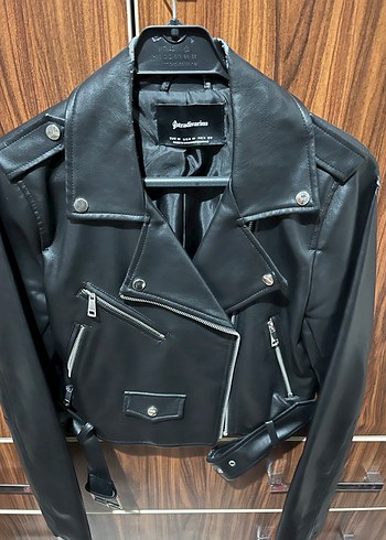 Kadın Siyah Deri Biker Ceket - Görsel 4