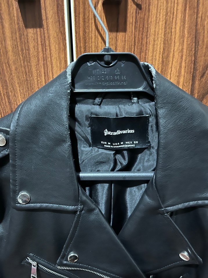 Kadın Siyah Deri Biker Ceket - Görsel 3