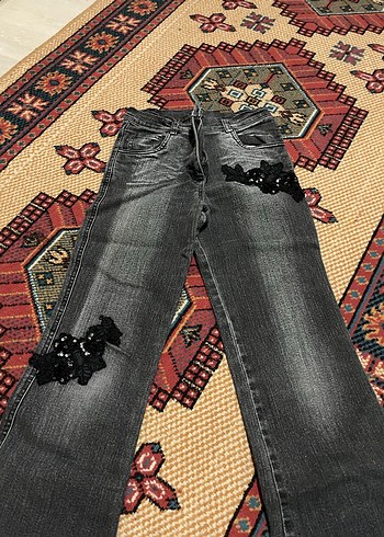 Siyah Bağcıklı Tie-Dye Bohem Kot Pantolon - Görsel 3