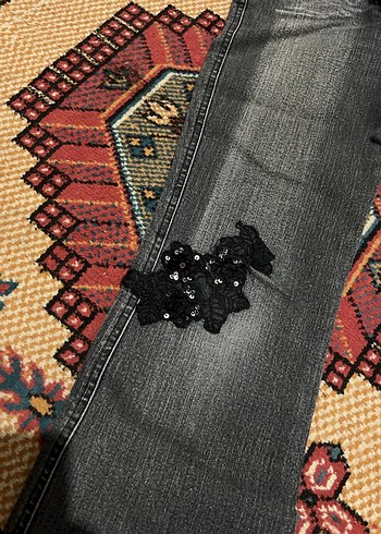 Siyah Bağcıklı Tie-Dye Bohem Kot Pantolon - Görsel 2