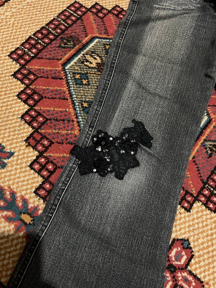 Siyah Bağcıklı Tie-Dye Bohem Kot Pantolon - Görsel 2