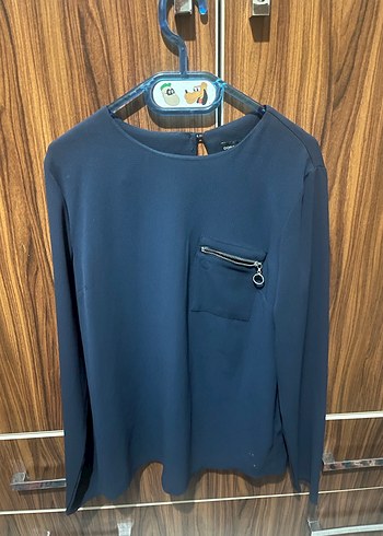 Uzun Kollu Koyu Mavi Kadın Bluz - Görsel 3