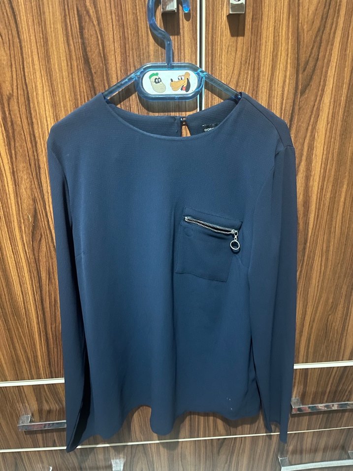 Uzun Kollu Koyu Mavi Kadın Bluz - Görsel 3