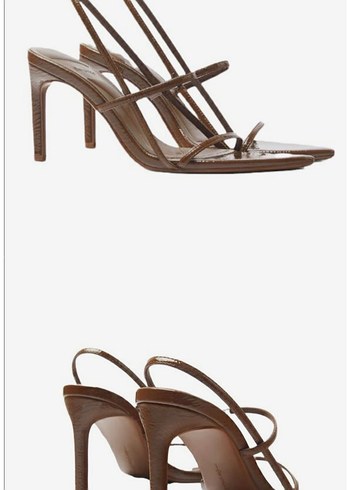 Bershka Bej Yılan Desenli Tokalı Stiletto Kadın Sandalet