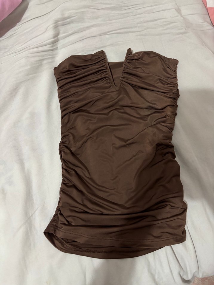 Stradivarius Kahverengi Straplez bluz - Görsel 2