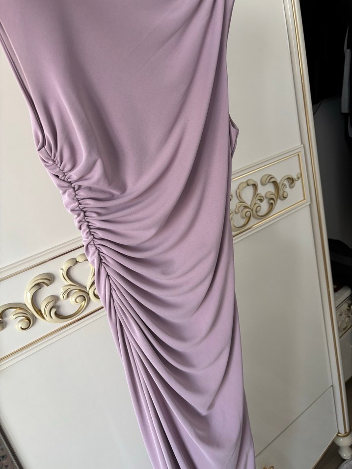 Zara Kadın lila Drapeli Uzun Elbise - Görsel 3