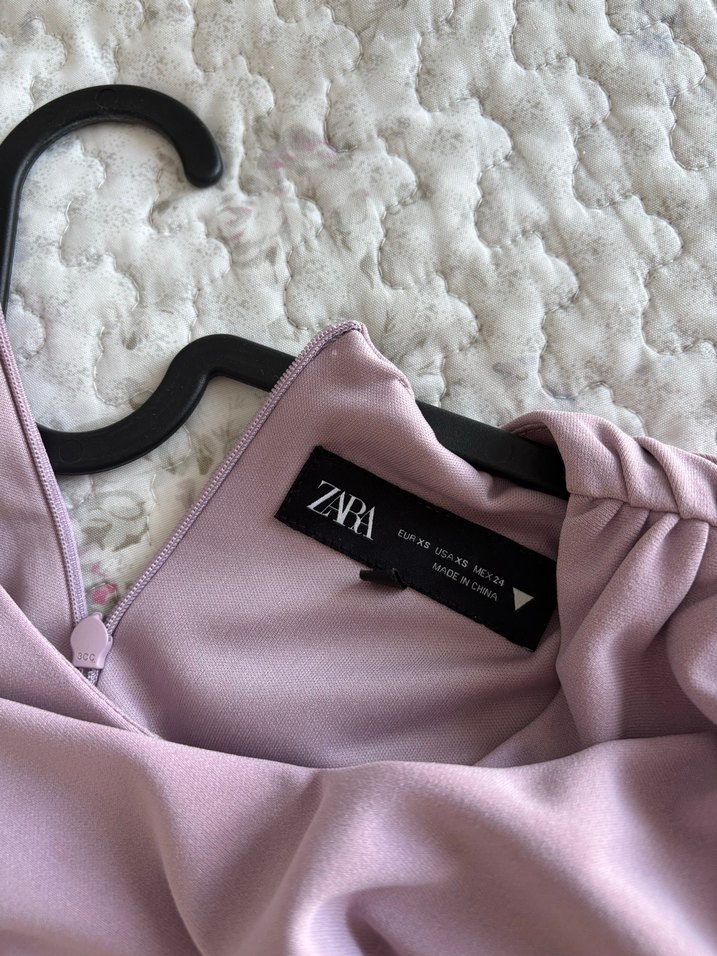 Zara Kadın lila Drapeli Uzun Elbise - Görsel 4