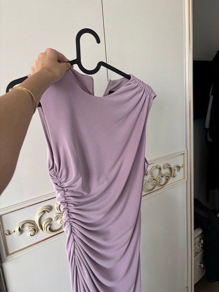 Zara Kadın lila Drapeli Uzun Elbise - Görsel 2