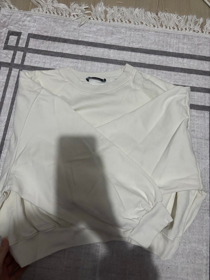 Beyaz Pamuklu Kadın Sweatshirt - Görsel 3