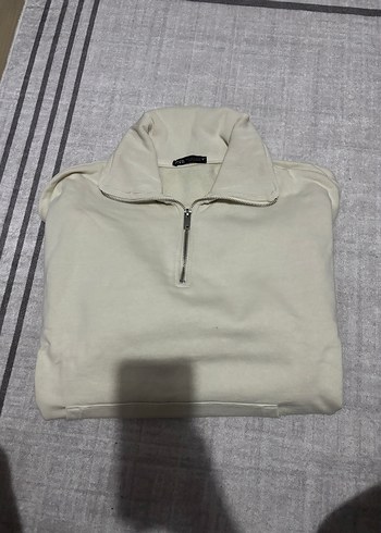 Fermuarlı Beyaz Kadın Sweatshirt - Görsel 2