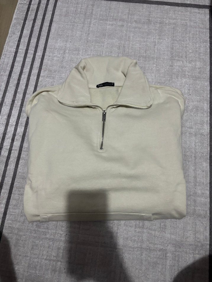 Fermuarlı Beyaz Kadın Sweatshirt - Görsel 2