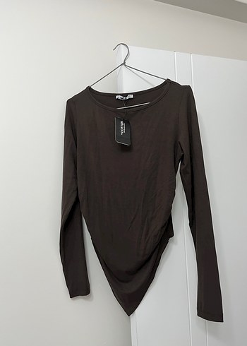 Kahverengi Uzun Kollu Basic Bluz - Görsel 2