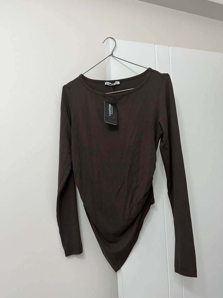 Kahverengi Uzun Kollu Basic Bluz - Görsel 2