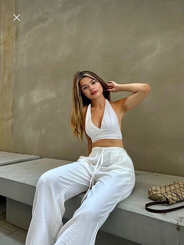 Trendyol & Milla Beyaz keten karışımlı bol pantolon