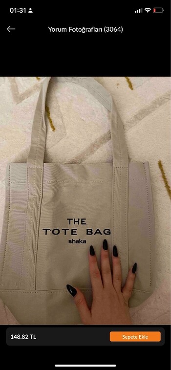Krem çıt çıt kapatmalı the tote bog işlemeli kanvas kumaş çanta