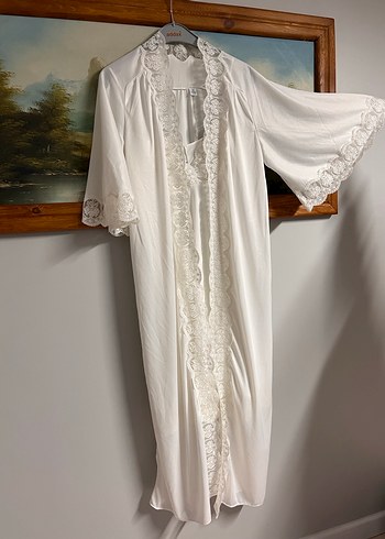 Uzun Beyaz Bohem Nakışlı Kadın Sabahlık kısa ve uzun gecelik - Görsel 6