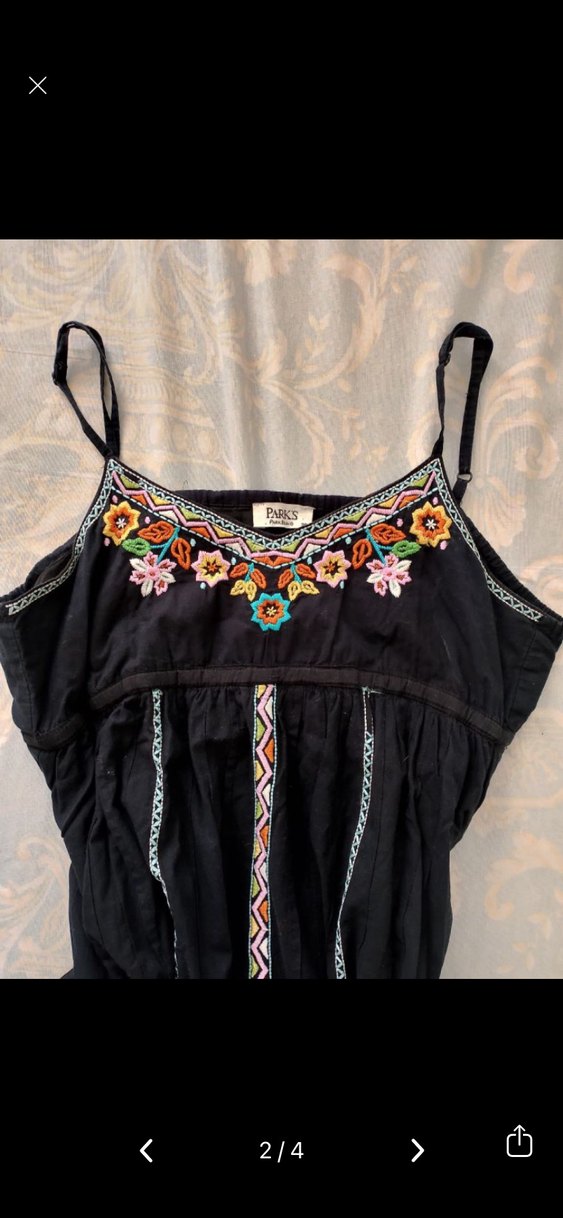 Boncuk İşlemeli Siyah Uzun Askılı vintage Elbise - Görsel 2