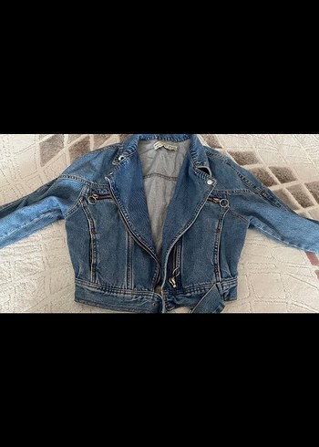 Dilvin Kadın Kot Ceket, Kemerli, Mavi crop S beden - Görsel 3