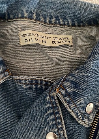 Dilvin Kadın Kot Ceket, Kemerli, Mavi crop S beden - Görsel 2