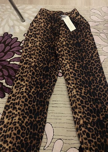 Leopar Desenli Bol Kesim Kadın Pantolon etiketli 34 - Görsel 3