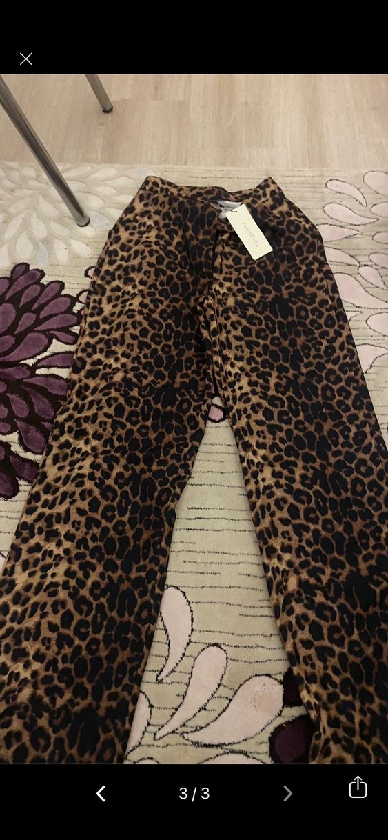 Leopar Desenli Bol Kesim Kadın Pantolon etiketli 34 - Görsel 3