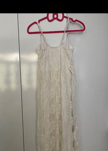 Dantel İşlemeli Beyaz Uzun Elbise - Görsel 3