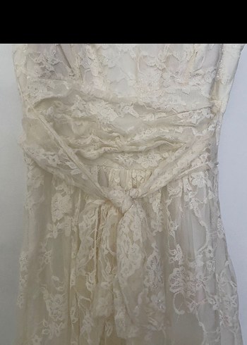 Dantel İşlemeli Beyaz Uzun Elbise - Görsel 2