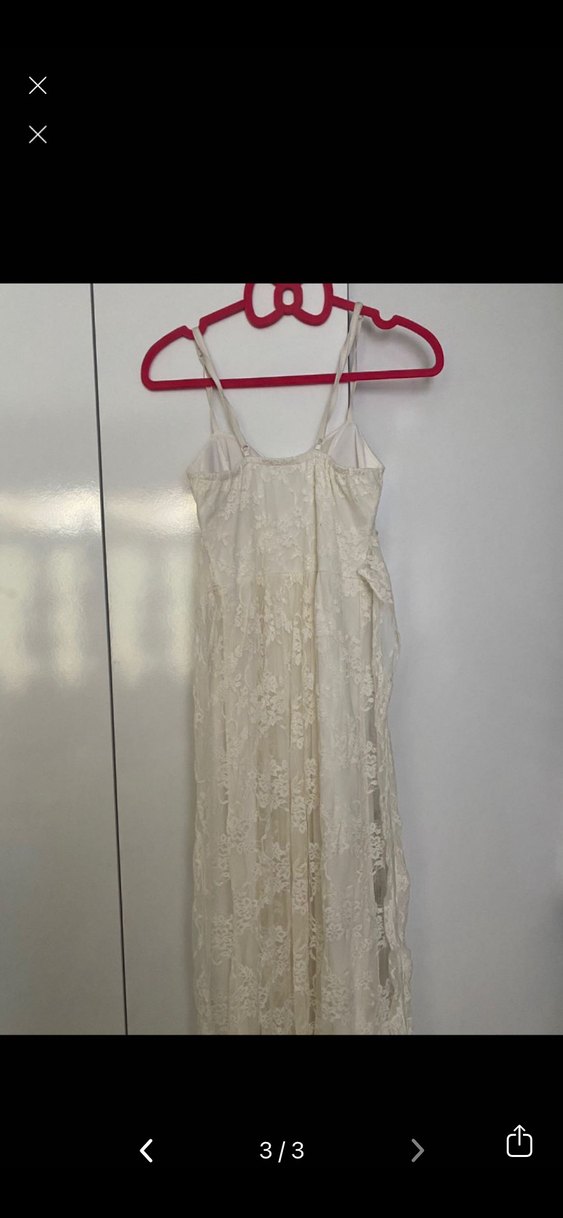 Dantel İşlemeli Beyaz Uzun Elbise - Görsel 3