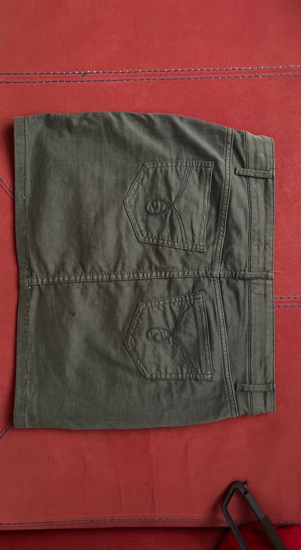 Düğmeli Haki Midi Keten Etek - Görsel 2