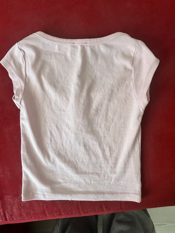 Düğmeli Pembe Kısa Kollu Tişört - Görsel 2