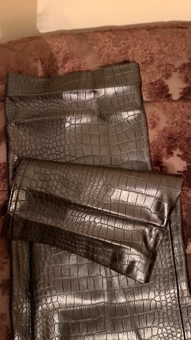 Deri Siyah Yılan Desenli Kemerli Pantolon - Görsel 5