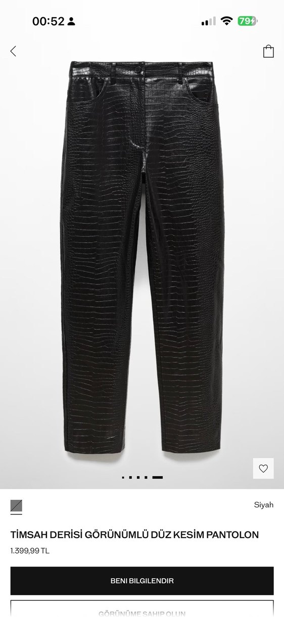 Deri Siyah Yılan Desenli Kemerli Pantolon - Görsel 2