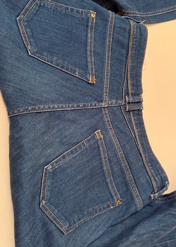 Pull and Bear Düğmeli Mavi Midi Boy Kadın Kot Pantolon